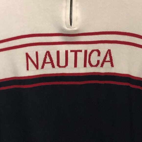 Vtg NAUTICA Varsity Stripe Half Zip Sweater - Picture 3 of 6